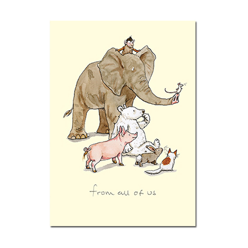 Two Bad Mice Doppelkarte "From All Of Us" von Two Bad Mice aus England von Anita Jeram, Elefant, Maus....
