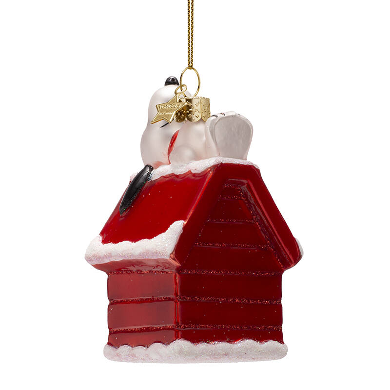 Weihnachtskugel Snoopy/Peanuts liegt auf Hundehütte,  ca. 11 cm, Glas von Vondels   