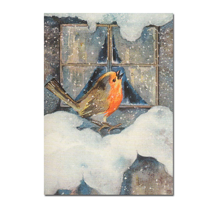 Postkarte "Rotkehlchen im Schnee " von Mili Weber, Winter