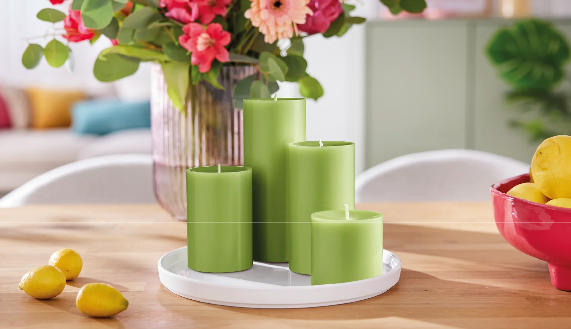 Engels Kerzen, Gegossene Stumpenkerze, D. 8 cm x 12 cm, Farbe: Limette