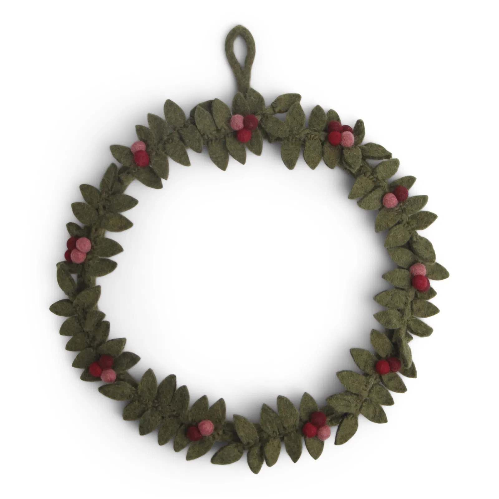 % Gry & Sif Filzkranz Grün Groß, ca.30 cm, Big Green Wreath w/Red Berries w/Hanger