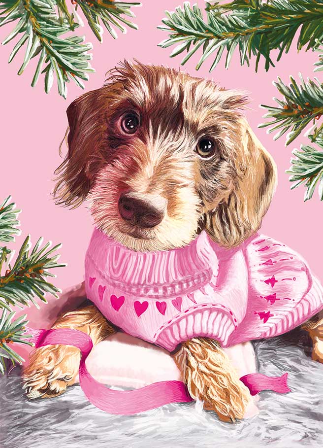 Postkarte Dackel rosa  von m-illu  ...zum Dahinschmelzen ♥