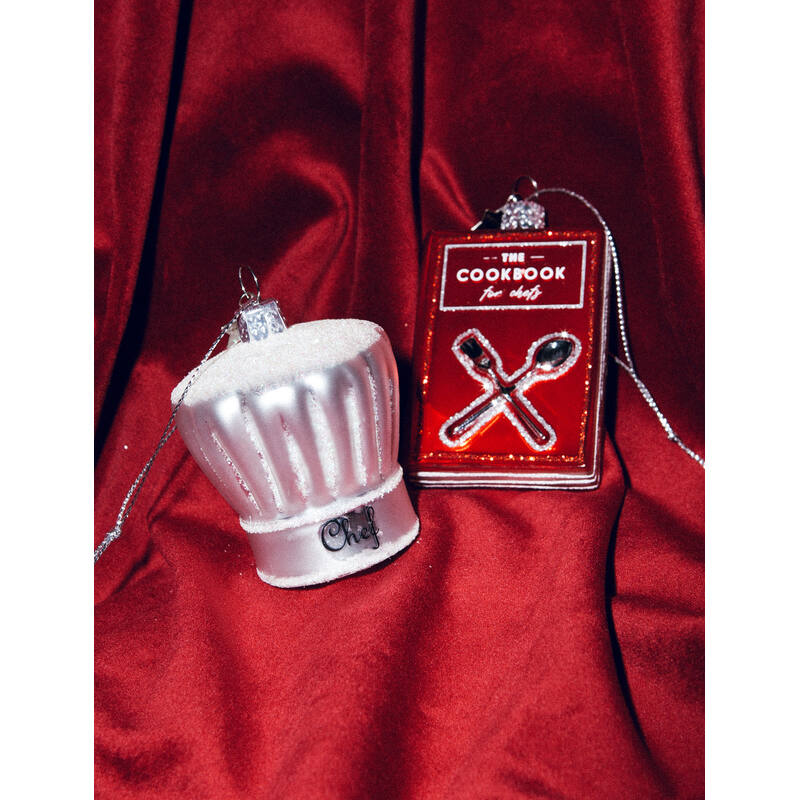 Weihnachtskugel Kochmütze, Silber, Glas, ca. 7 cm