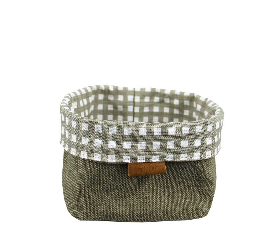 Dorothee Lehnen Brotkorb S , Leinen (mit Lederlogo), Farbe sage/olivine light, ~13x13x12,5cm von Dorothee Lehnen, pro Stück