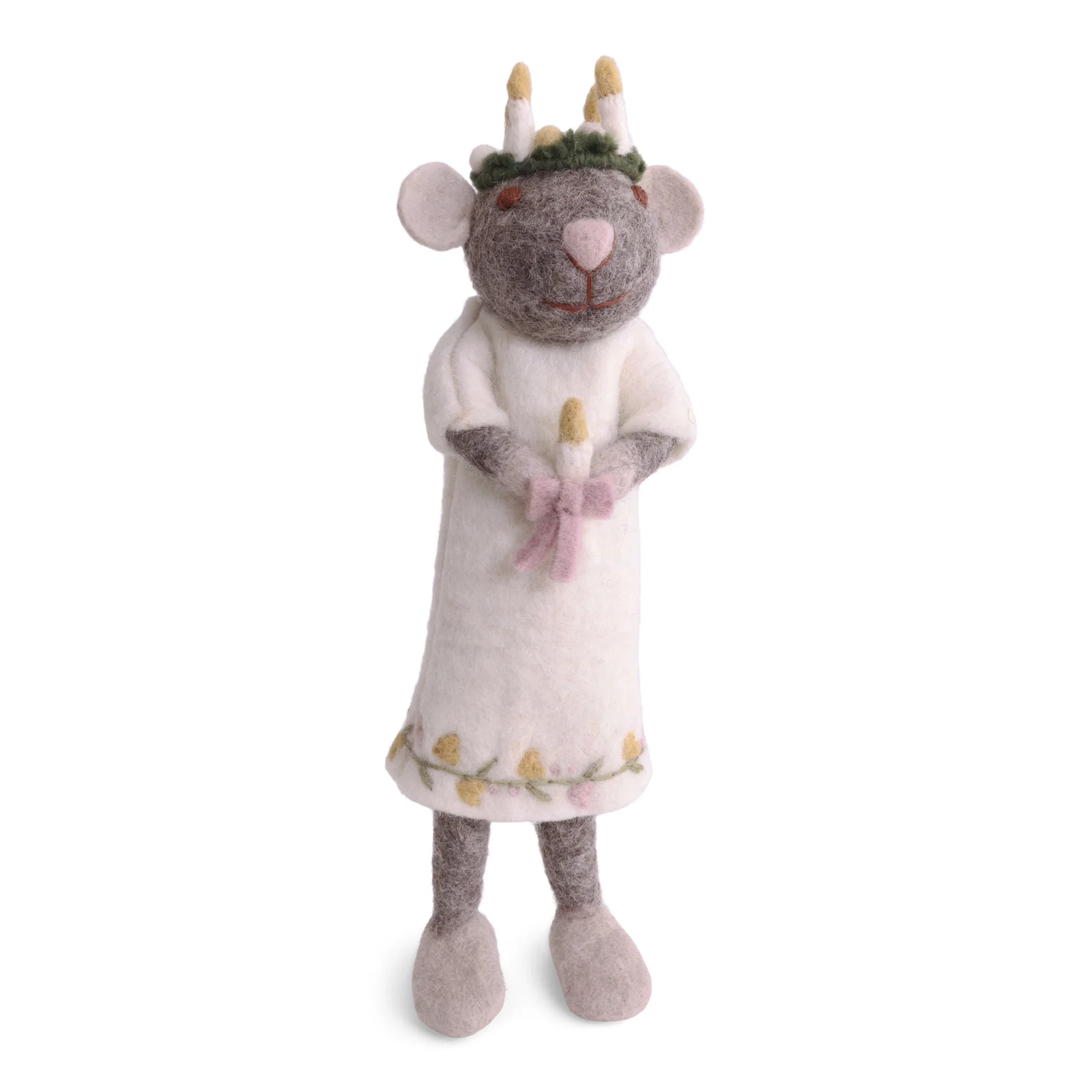 Gry & Sif Weihnachtsmaus Santa Lucia mit Lichterkranz, ca. 27 cm, Medium Grey Girly Saint Lucia Mouse