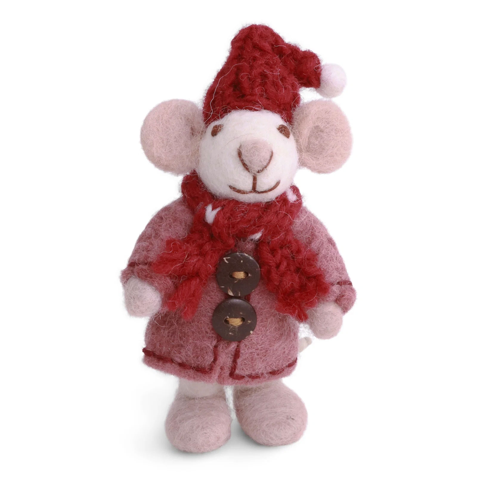 Gry & Sif Weihnachtsmaus Mädchen mit wunderschönen Mantel, ca.8 cm, Mini White Girly Mouse w/Coat