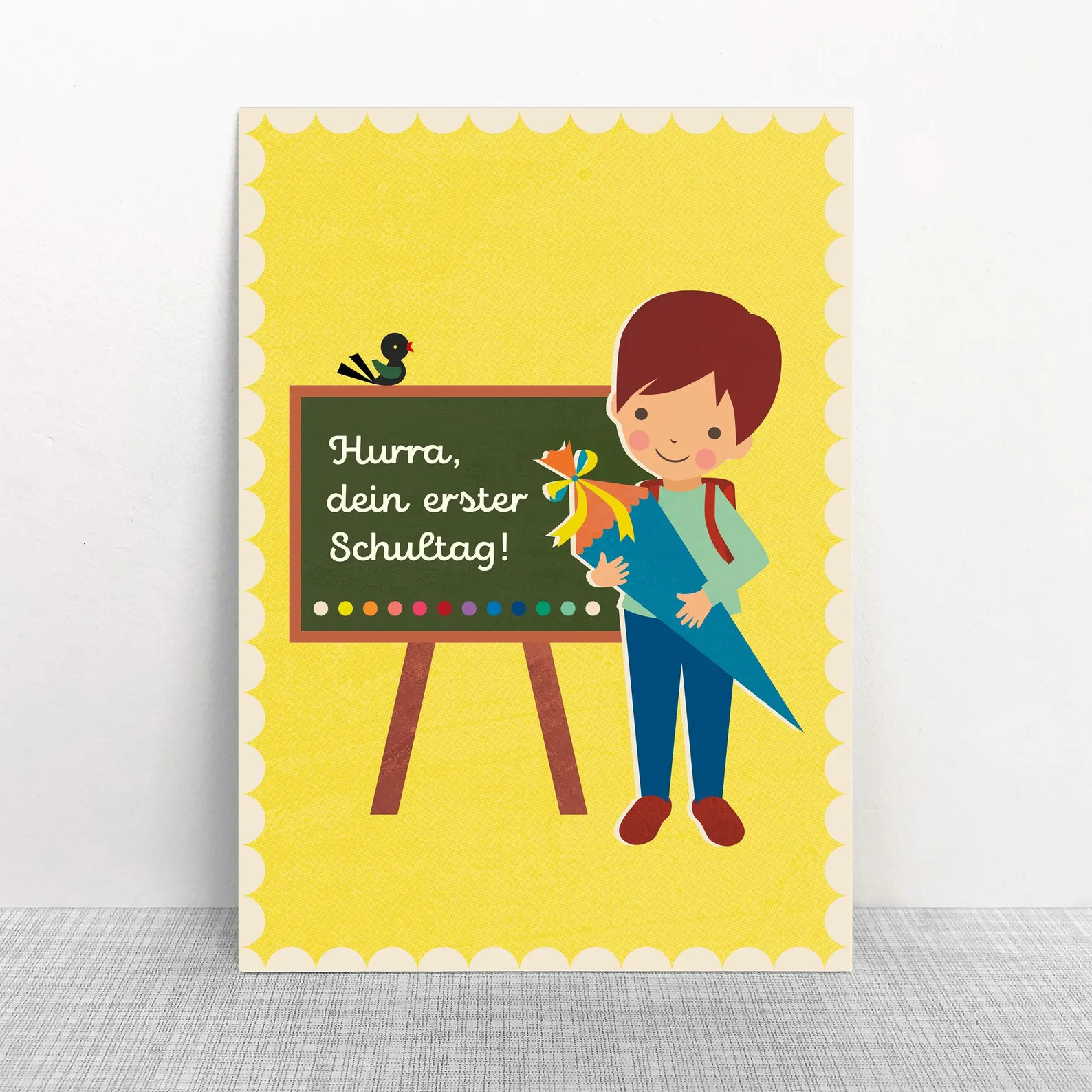 Monimari Postkarte Einschulung, Schultüte gelb, Holzschliffpappe von Monimari