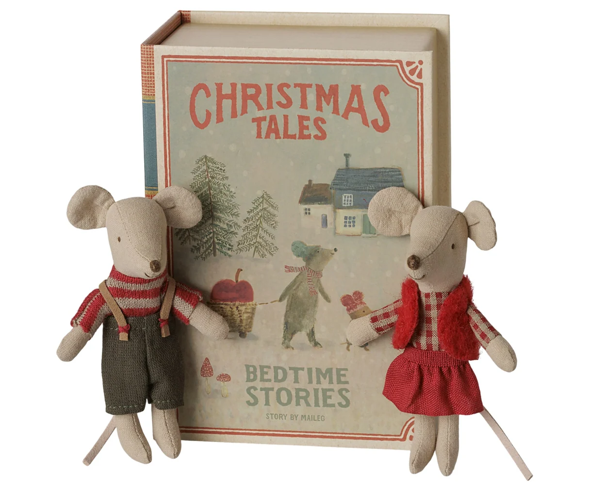 Maileg Weihnachts-Zwillingsmäuse, kleine Schwester und Bruder im Buch