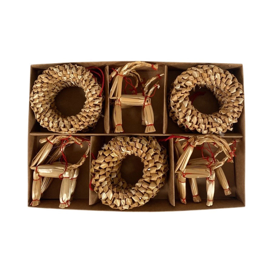 Stroh-Weihnachtsschmuck gemischt, 12 Stück im Karton, ca. 6 -7 cm von Miljögården aus Schweden 
