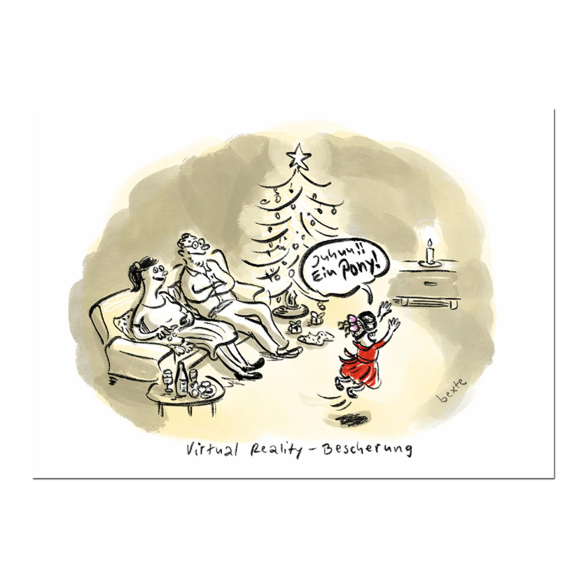 Inkognito Postkarte XMAS "Juhuu, ein Pony!" von Bettina Bexte, , witzige Weihnachtskarte