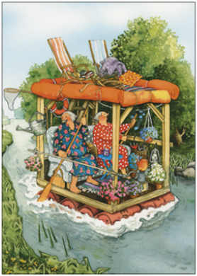 Postkarte Inge Löök "Frauen machen eine Floßfahrt"  Löök Postkarte Sommer
