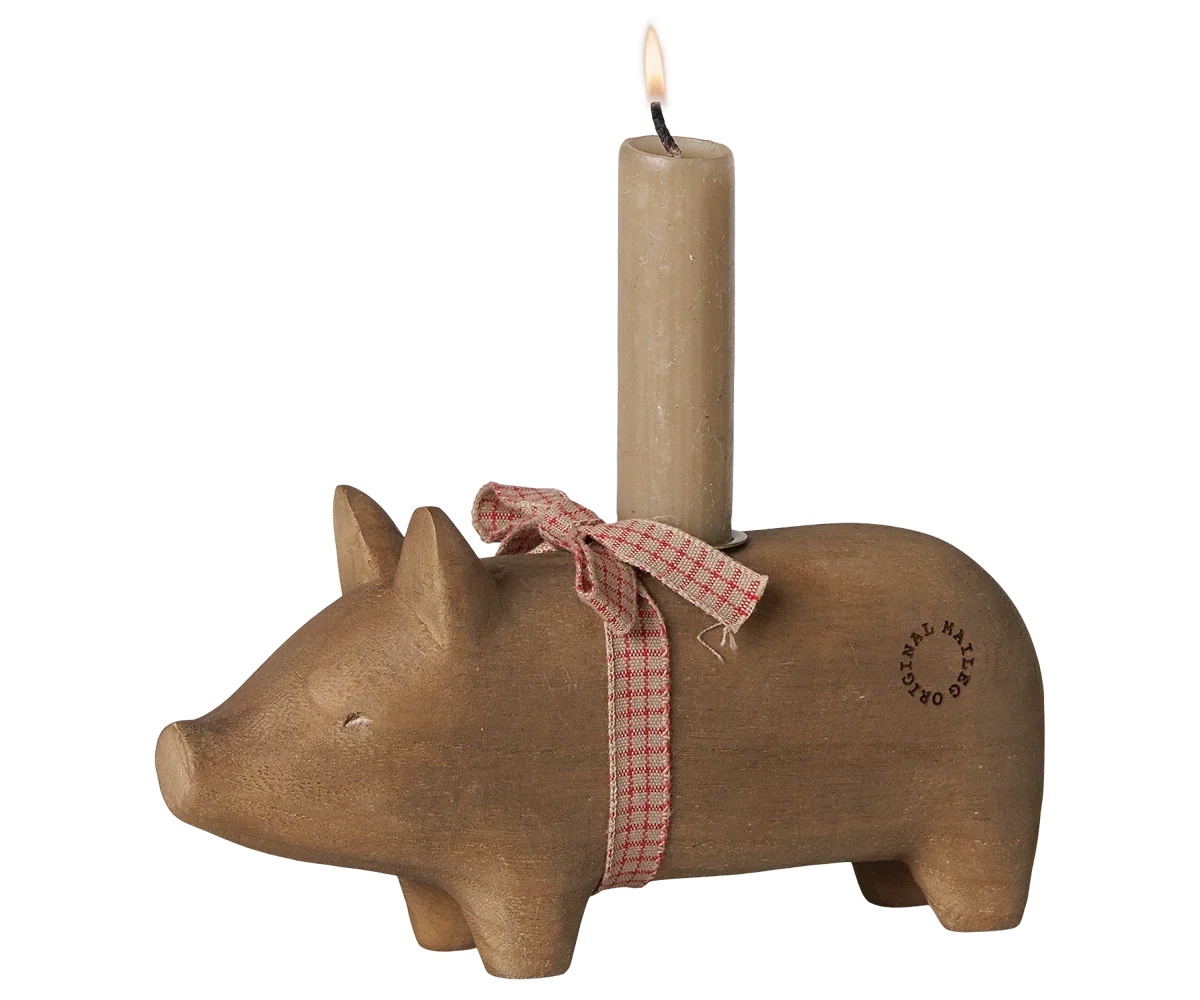 Maileg Holzkerzenhalter, Schwein, Mittel – Natur, Länge ca. 18 cm