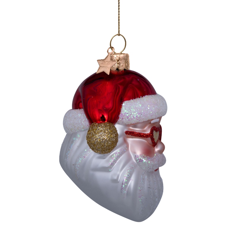 Weihnachtskugel Santa mit Herz Sonnenbrille,   H. ca. 10 cm, Glas von Vondels