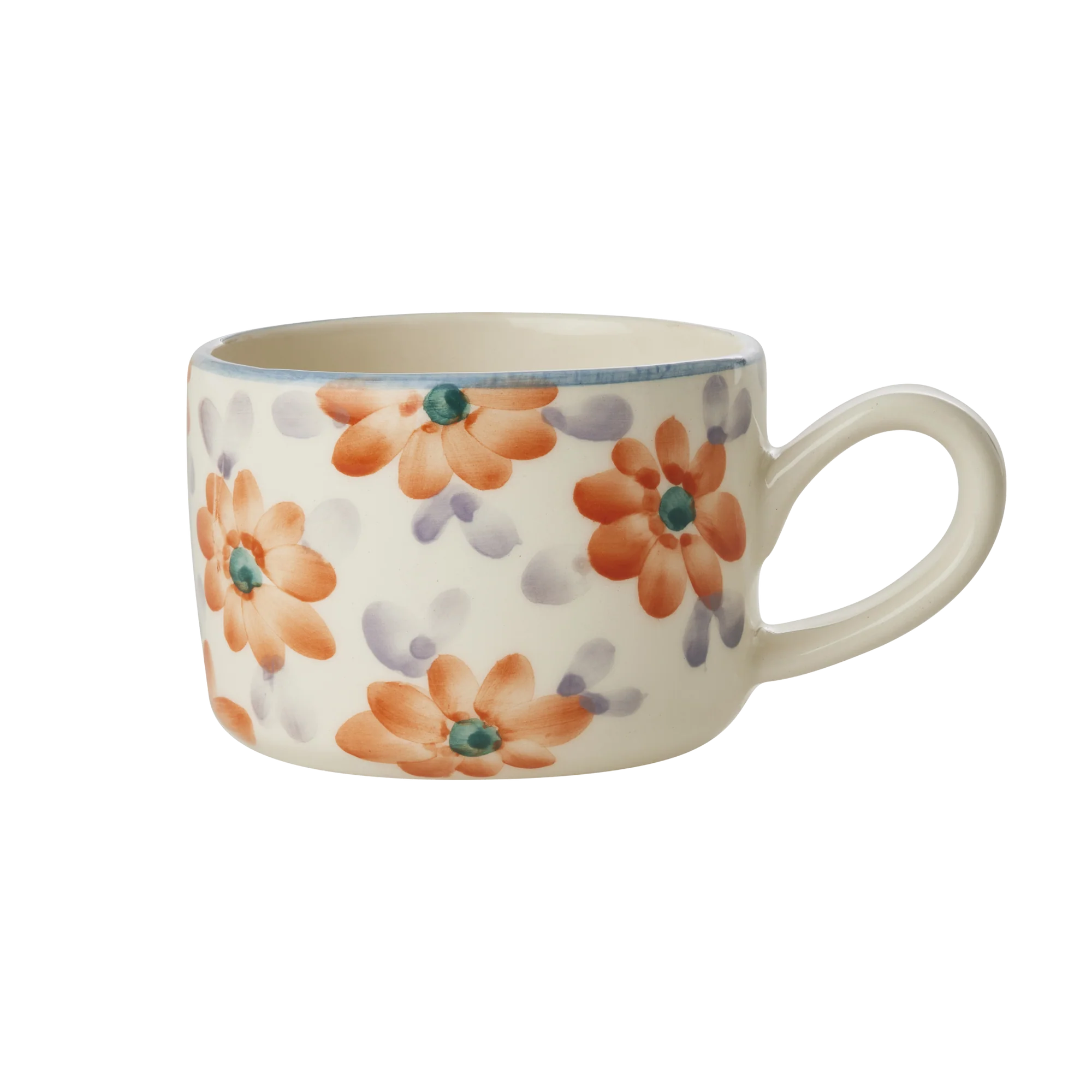 Rice Cappuccino Tasse Flowers, Orange, Hand-painted Flowers, Keramik