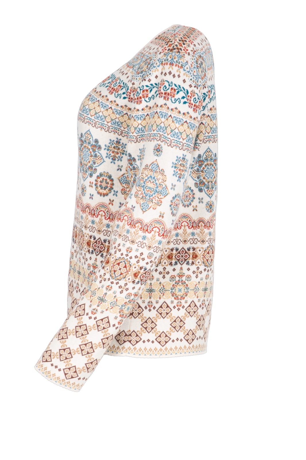 DUNQUE Jacquard-Pullover "ANJA" Rundhals GOTS , Farbe natur-bunt, 100 % Bio-Baumwolle, Made in Germany