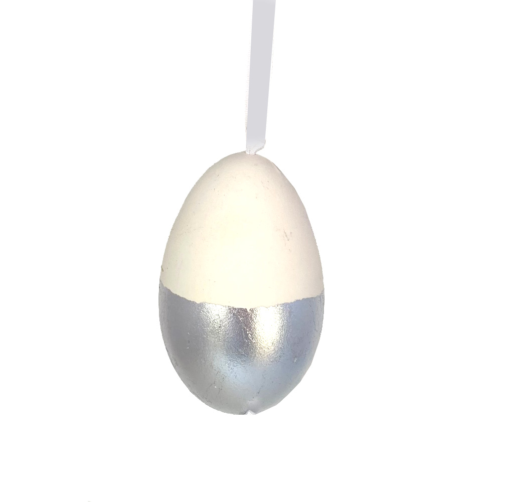 Osterei Silber-weiß, Gänseei, 1/2 quer, Handwerkskunst aus der Slowakei, jedes Ei ist ein Unikat 