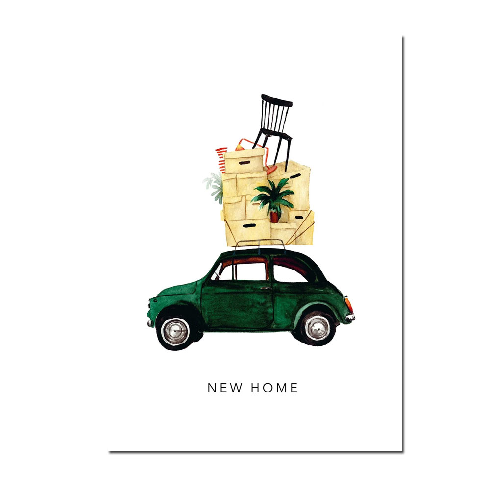 Leo la Douce Postkarte – NEW HOME von Leo la Douce, Auto, Umzug, Neues zuhause