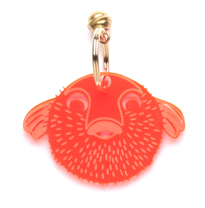 LUCKY MES Schlüssel- Taschen- Anhänger "Kugelfisch" Neon Orange, transparent 
