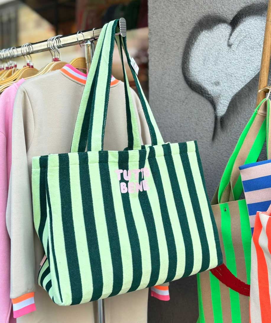 % Frottee Shopper Streifen Petrol/Mint, Badetasche  TUTO BENE