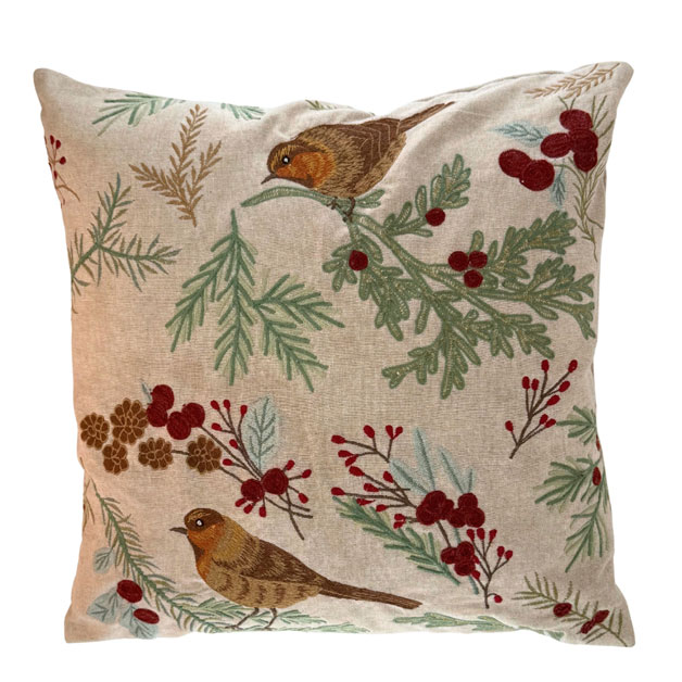 Kissenhülle AVES IN RAMO , bestickt , ca.45 x 45 cm von Miljögården  , Vögel auf Zweigen