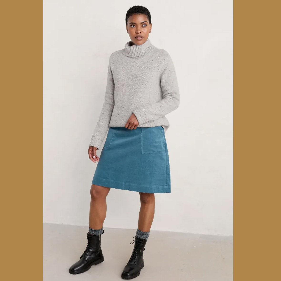 SEASALT CORNWALL May's Rock Skirt, Baby Cord, Samtoptik, Farbe: Starling