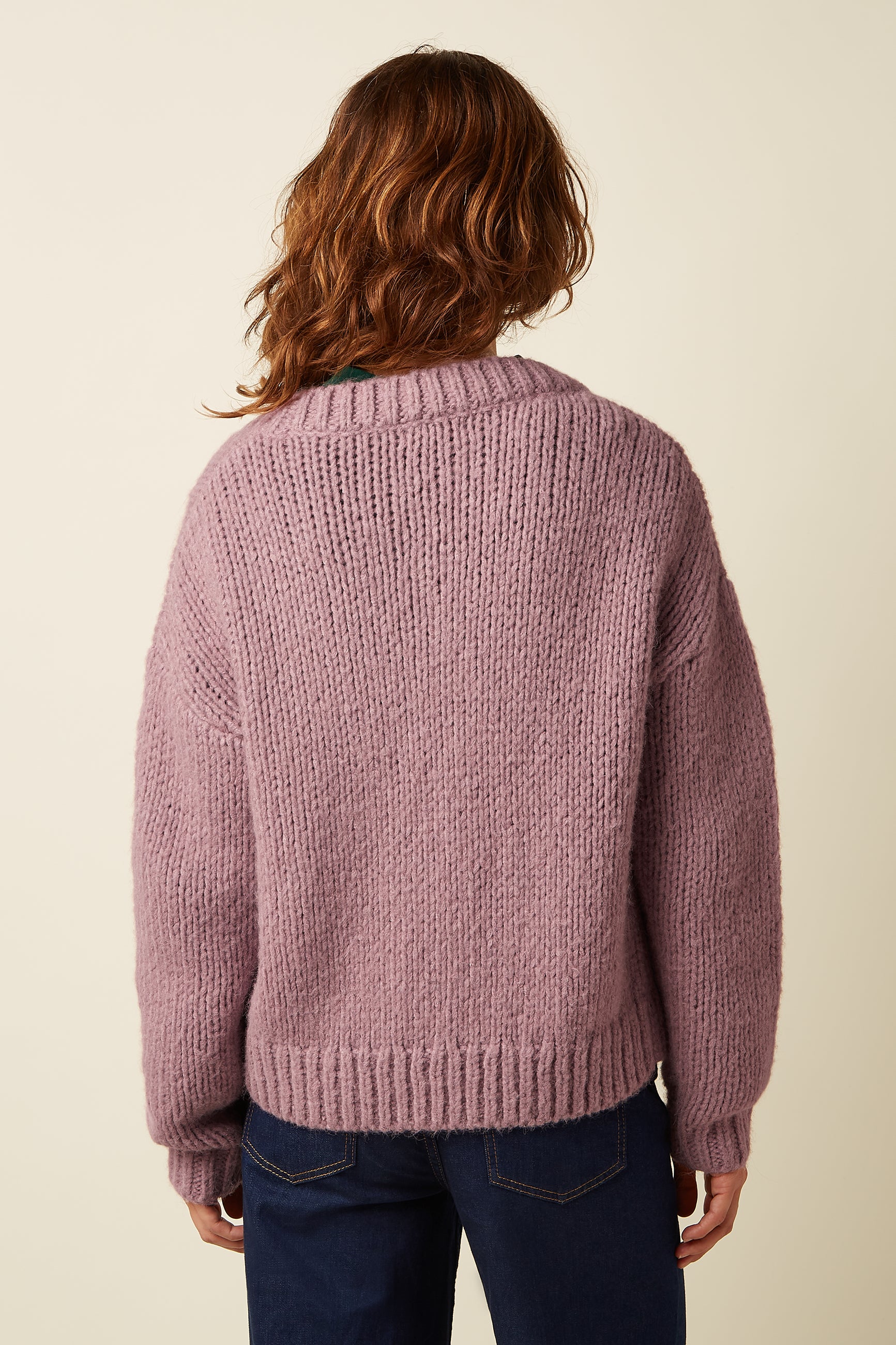 King Louie Cardi Oversize Short Campo Knit , Strickjacke, Farbe Mauve Pink - Campo Knit