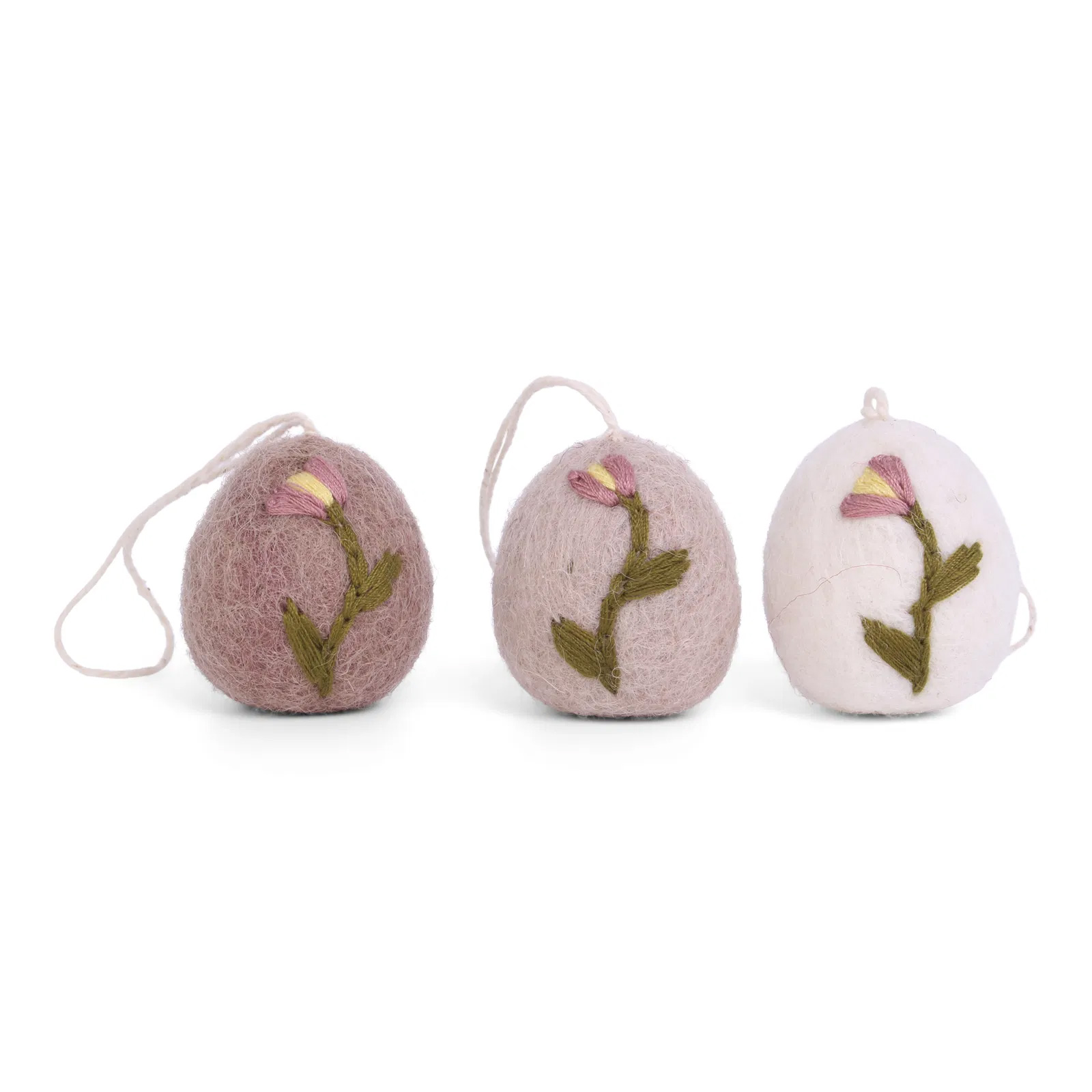 Gry & Sif 3er Set Eier aus Filz "Tulip" zum Hängen, Eggs w/Tulip - Set of 3, Fair Trade , ca. 3 cm