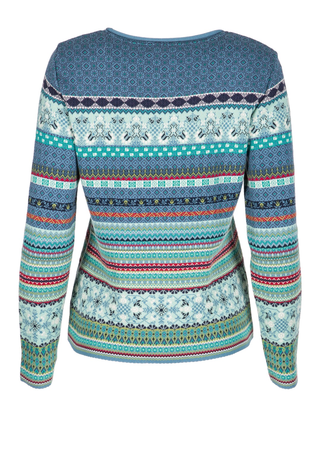 DUNQUE Jacquard-Pullover "RENA" GOTS , Farbe blau-bunt, 100 % Bio-Baumwolle, Made in Germany