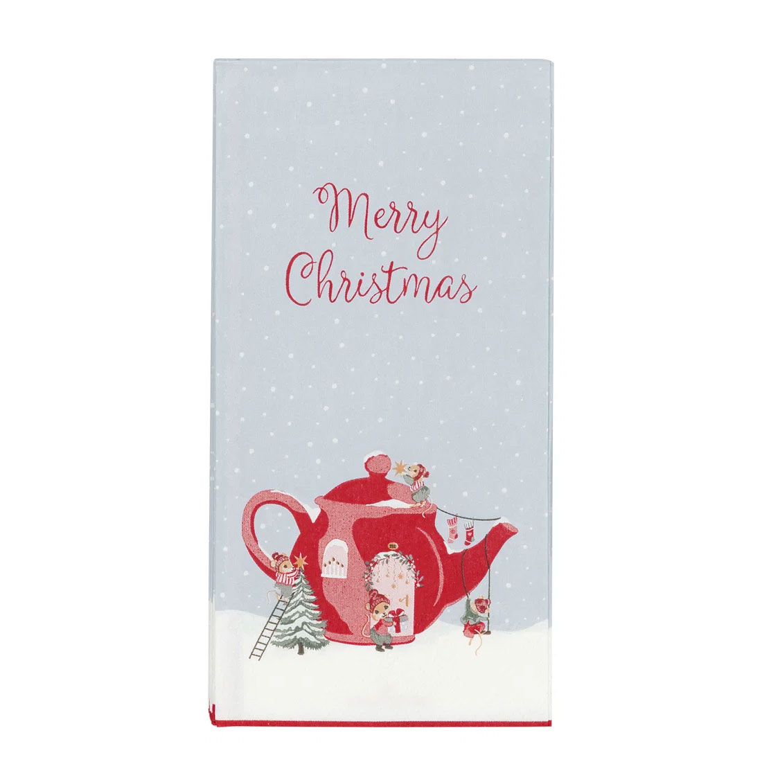 Greengate Papierservietten Joanni white, Weihnachtsmäuse & Teekanne