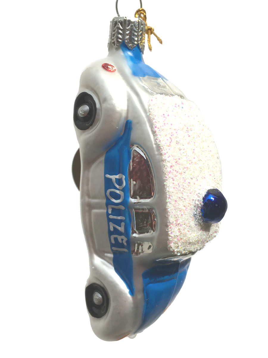 Christbaumschmuck  Polizeiauto (mit Blaulicht, blau, von Oberfränkische Glasmanufaktur)