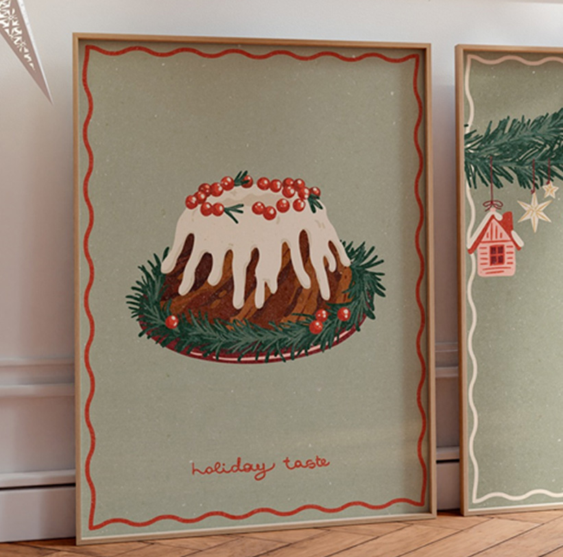Bild 40 x 50 cm "Christmas Cake"  mit Rahmen Eiche