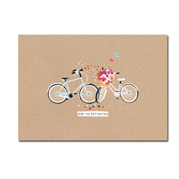 Postkarte Zum Valentinstag  mit Fahrrädern