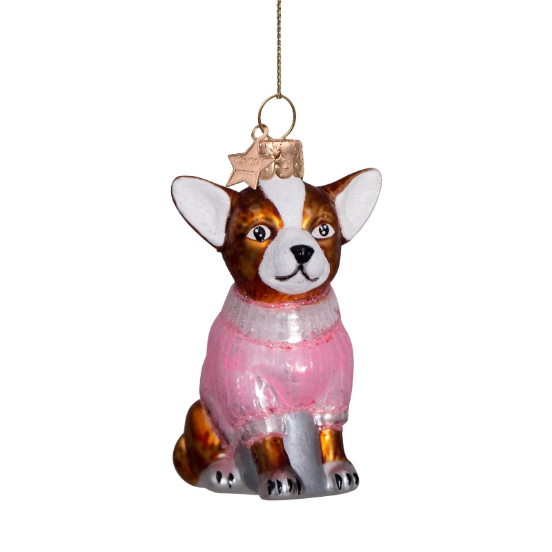  Weihnachtskugel Chihuahua mit rosa T-Shirt, Glas,  H. ca. 8 cm, Hund von Vondels