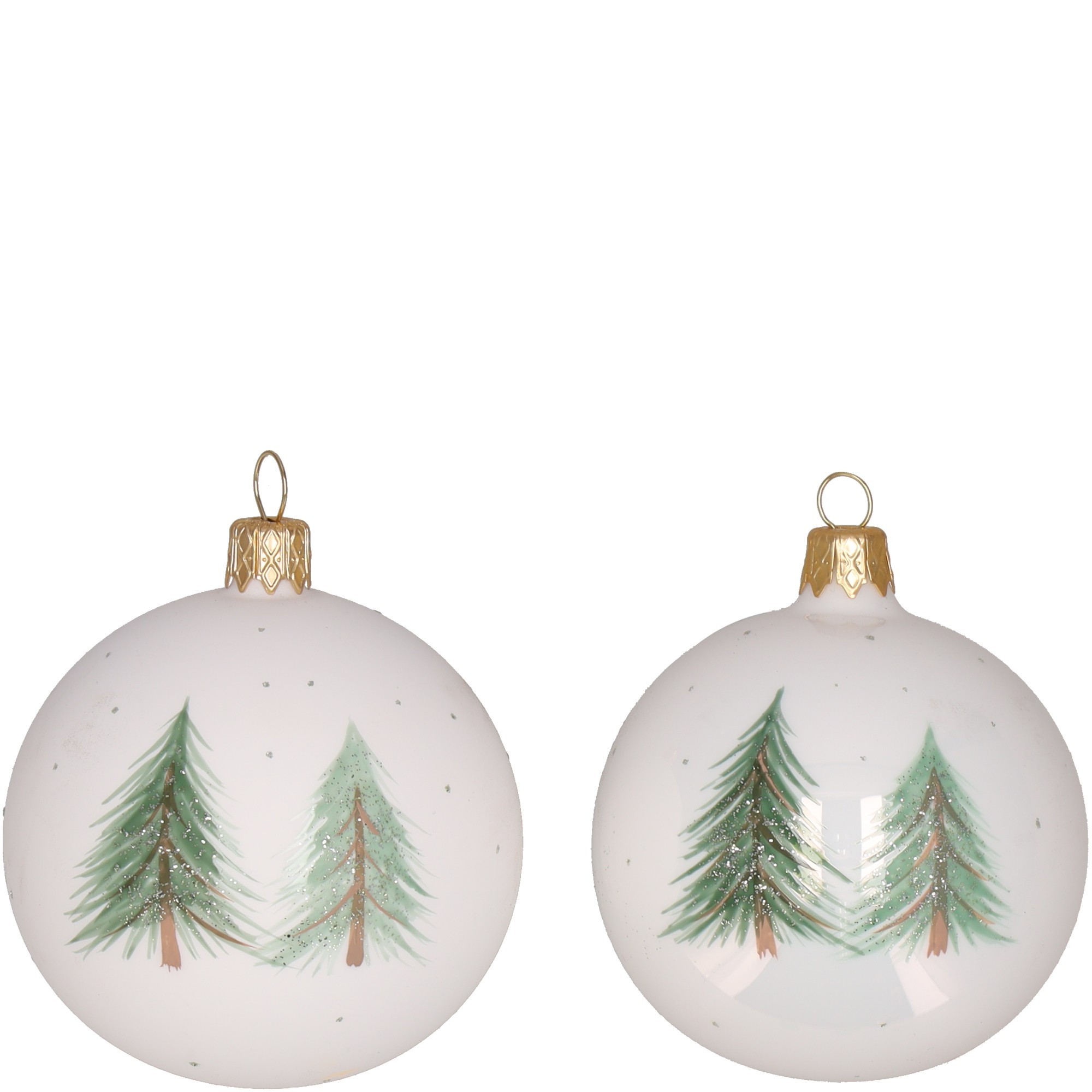 Weihnachtskugel "Tannenbaum" weiß glanz, D. ca. 8 cm, handbemalt   