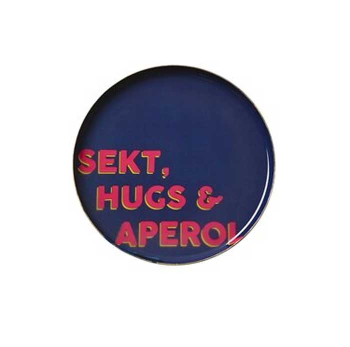 Love Plates, Deko-Teller, XS, Sekt, Hugs & Aperol, rund, blau, D. ca. 12,7 cm
