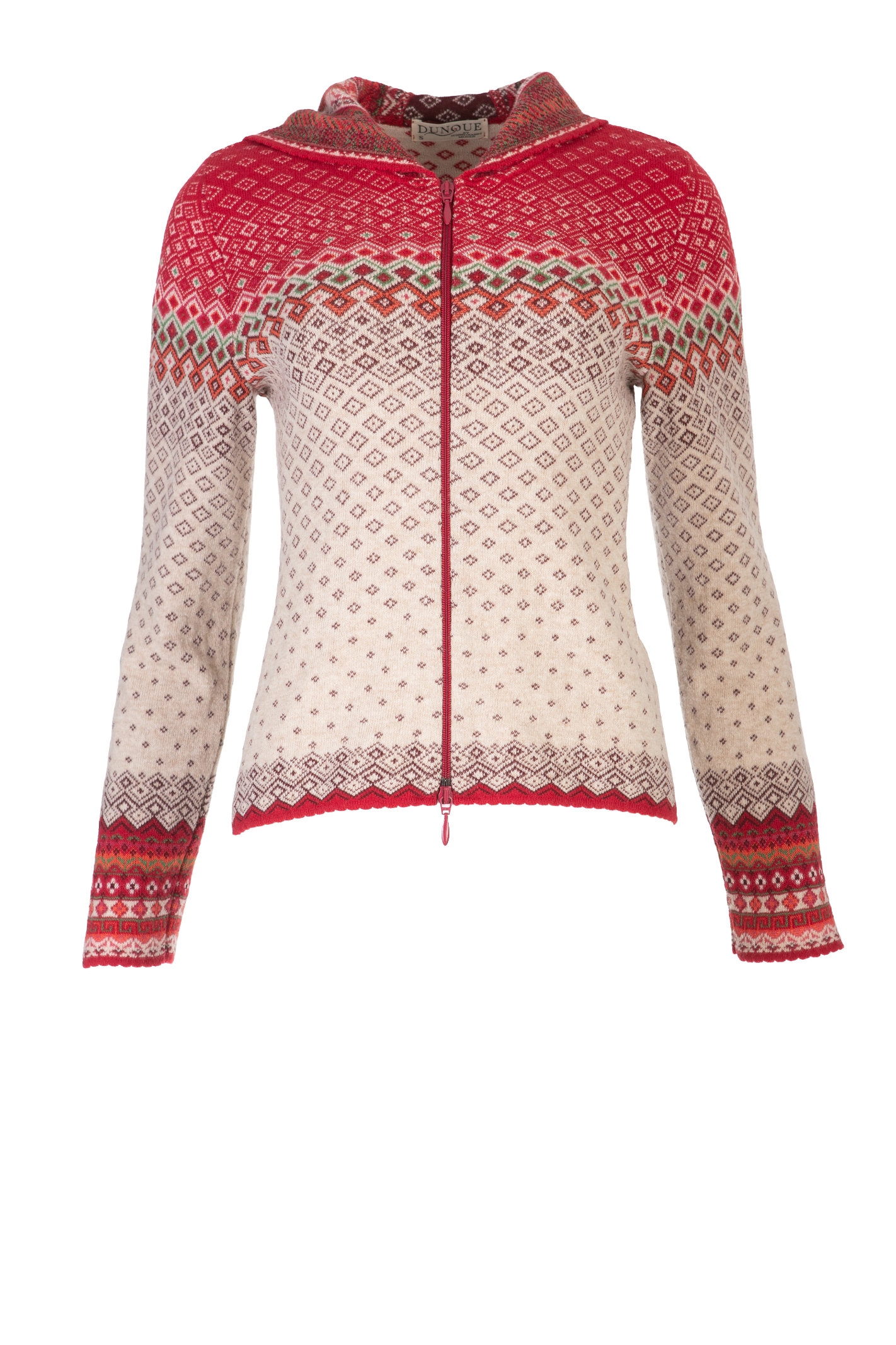 DUNQUE Jacquard-Kapuzenjacke" BILLE" GOTS , Farbe natur-bunt, mit Reißverschluss, Made in Germany