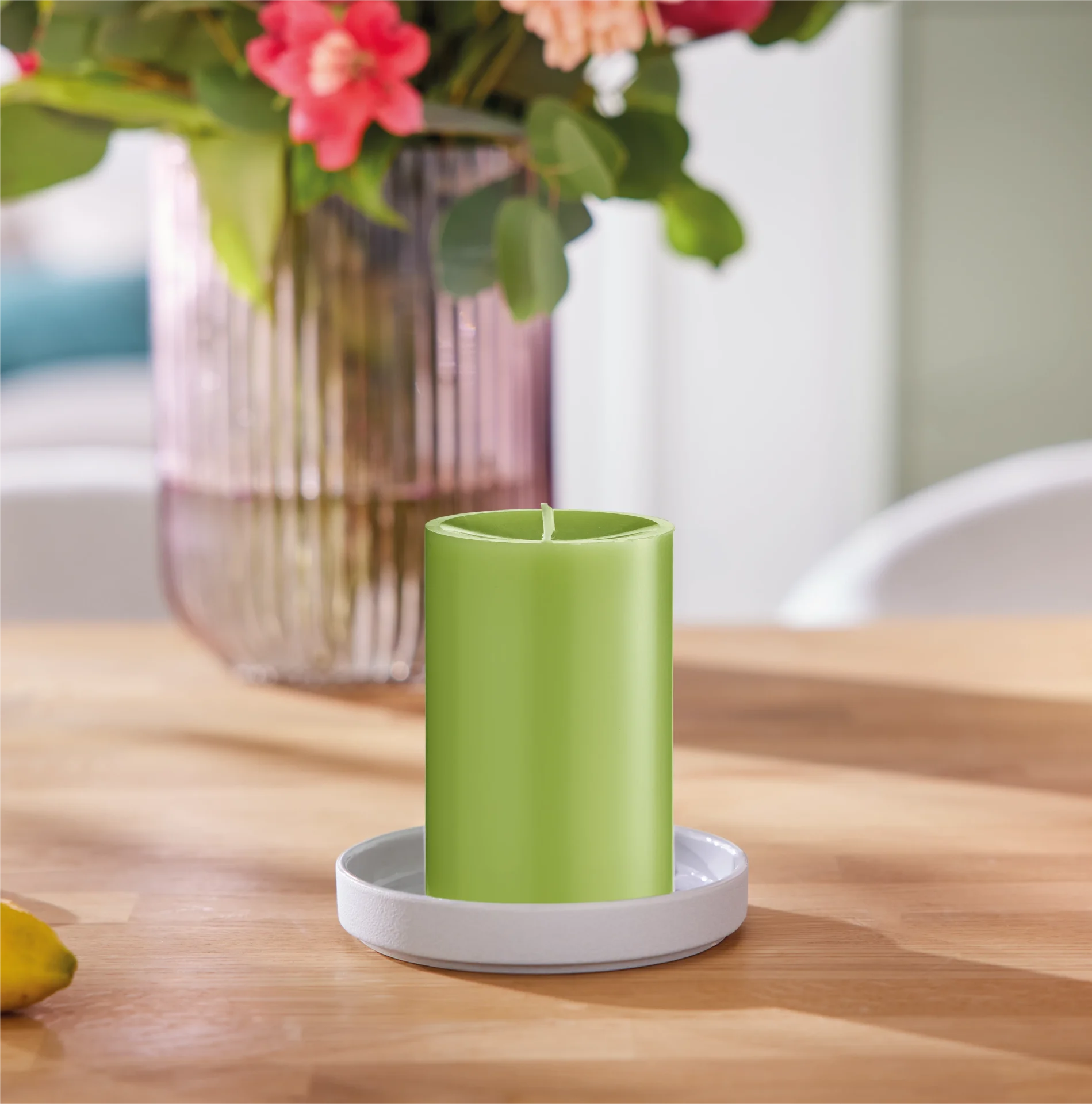 Engels Kerzen, Gegossene Stumpenkerze, D. 8 cm x 12 cm, Farbe: Limette