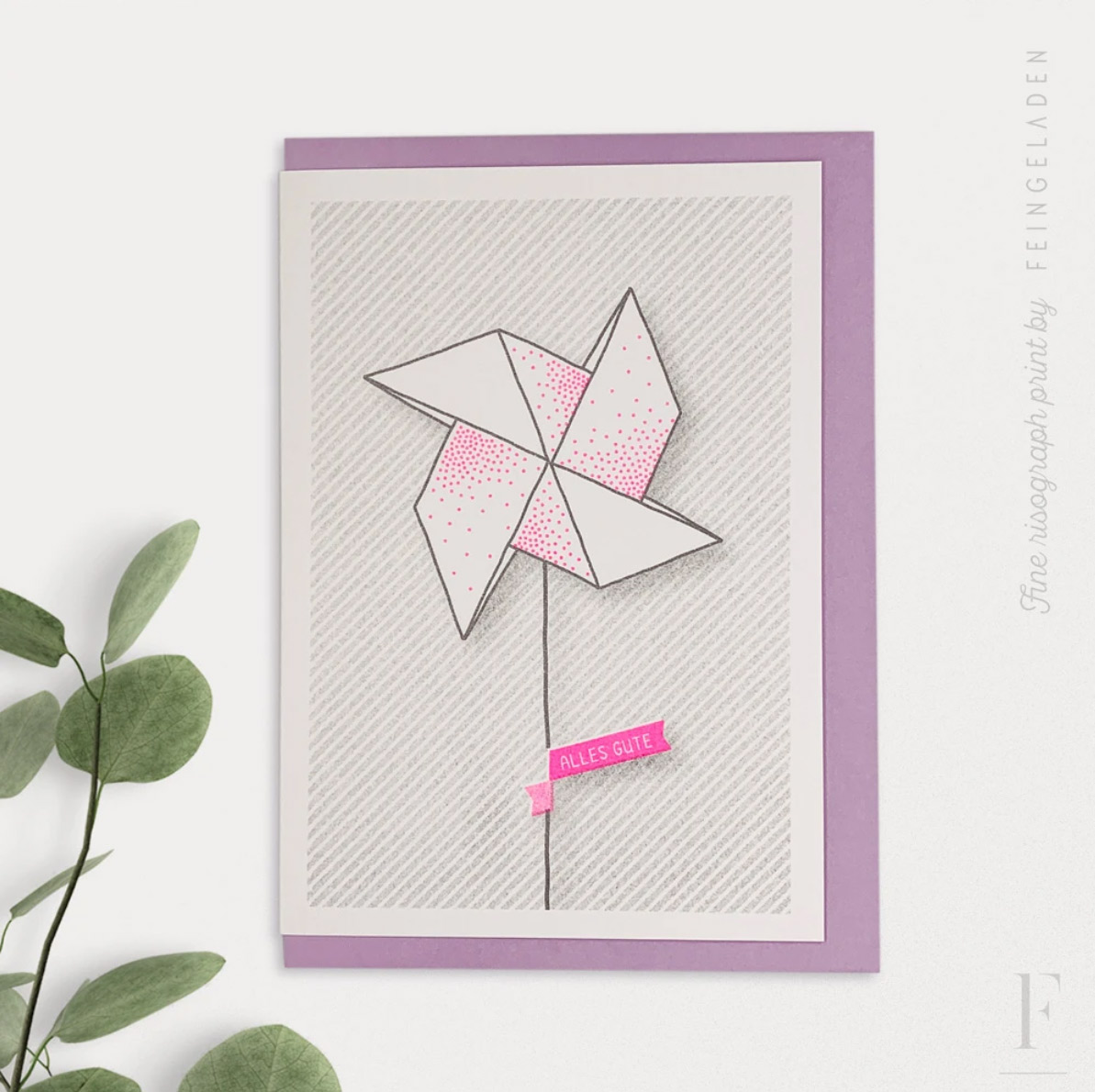 Feingeladen  Klappkarte LIKE ORIGAMI  »Windrad ALLES GUTE«   RISO-Klappkarte , Neon