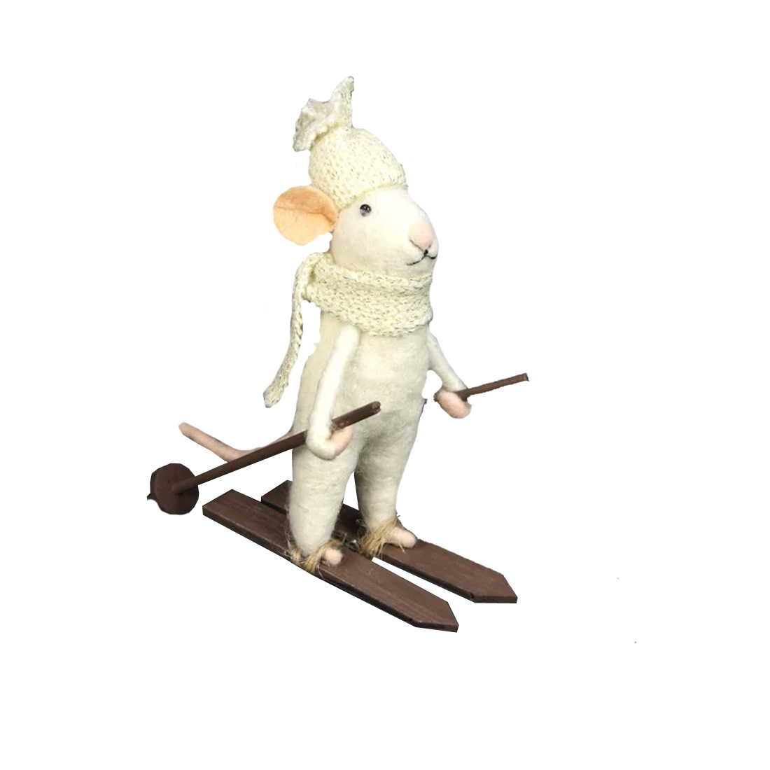 Filz Maus mit Ski und Hut , ca. 10 x 6,5 x 13 cm