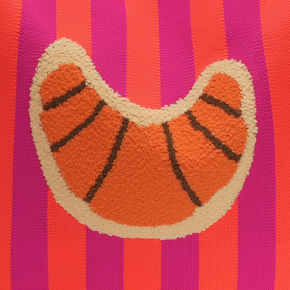 LOT83 Shopper Rebell Loïs 01, Croissant, Streifen Magenta-Hellrot, ca.  45 x 35 cm