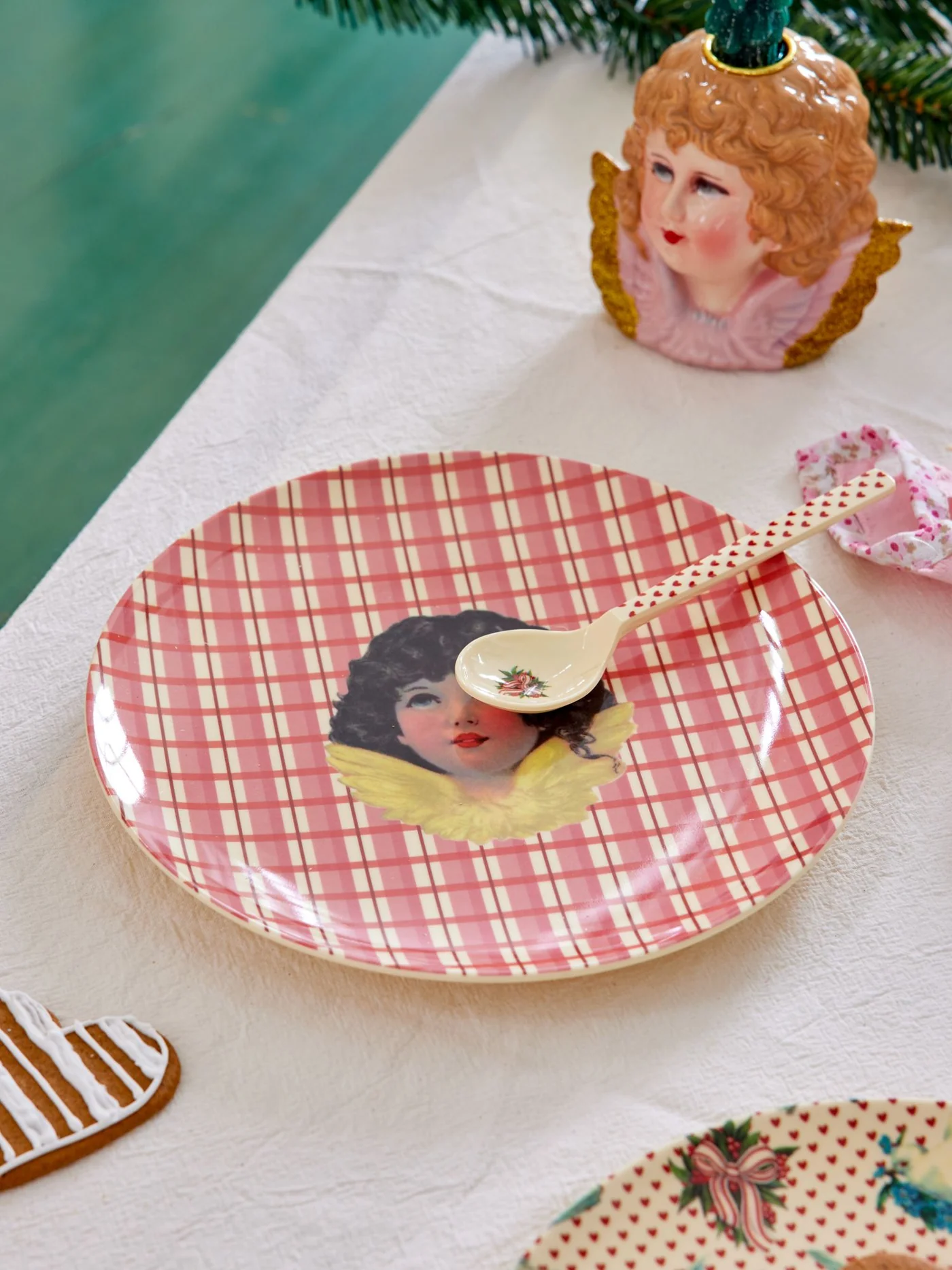 Rice Melamin XMAS Teller, Angel Print Rot , D. ca. 20 cm, Weihnachten   