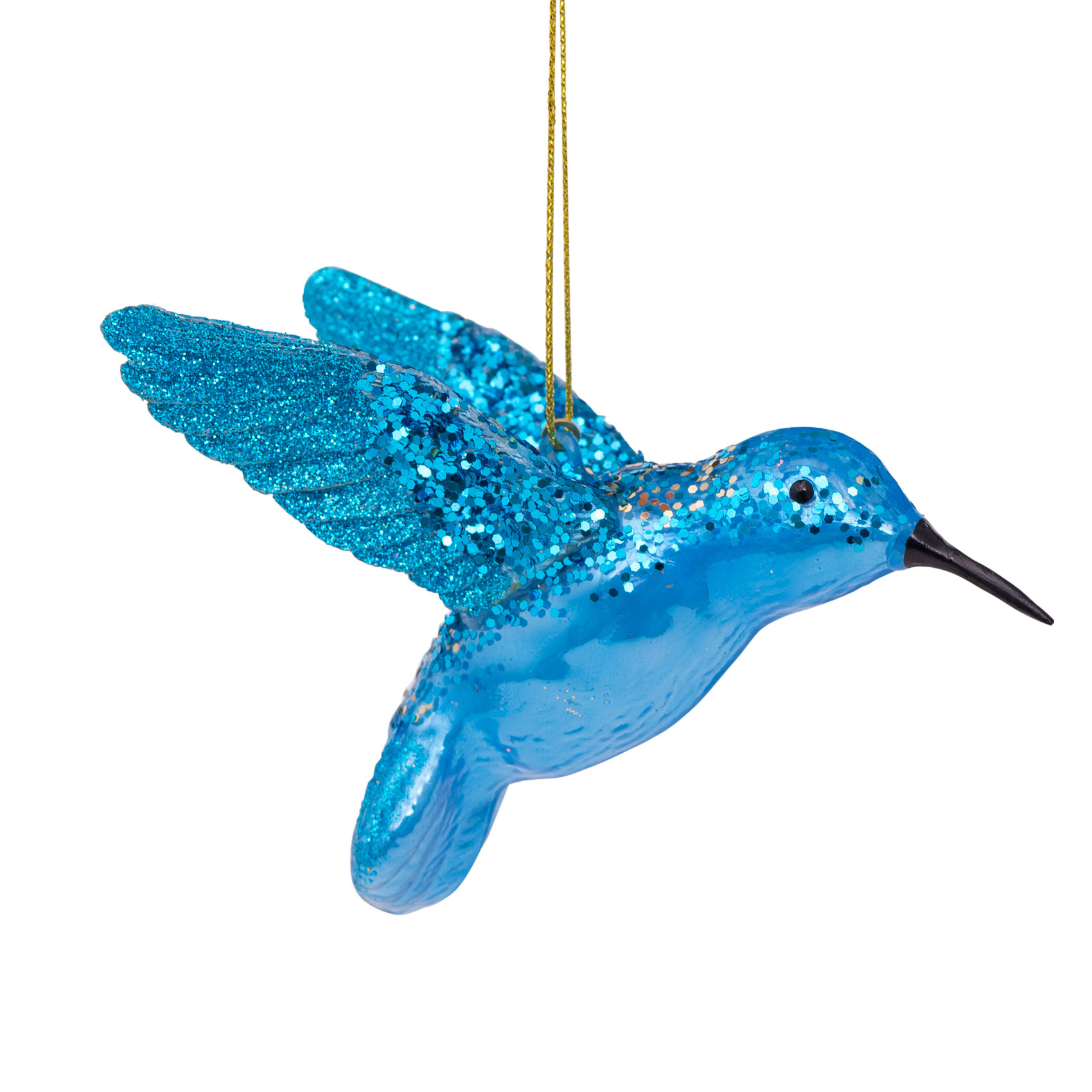 Weihnachtskugel Kolibri blau mit Glitzer, ca. 8 cm, Glas 