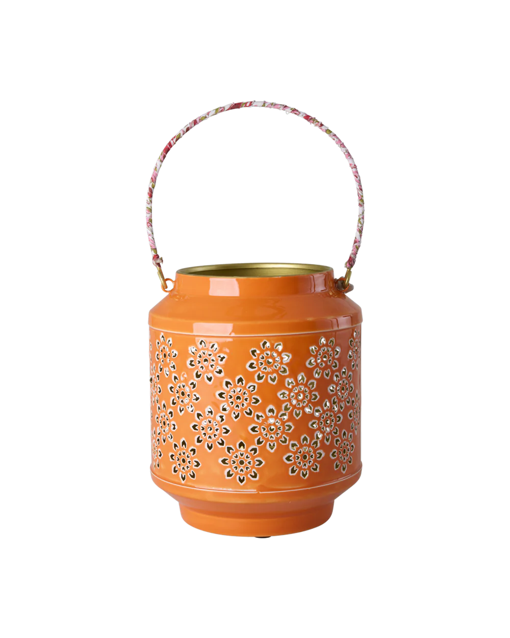 Rice Laterne Metall Orange, Höhe ca. 20,5 cm, Metal Lantern with Flower Pattern Design
