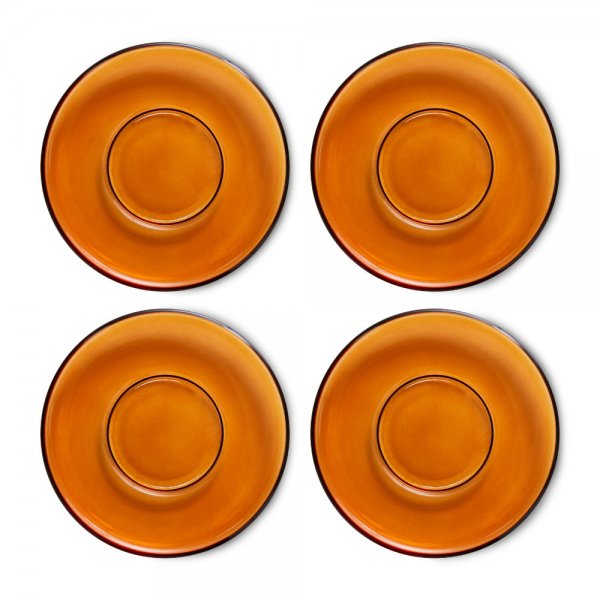 % HKliving 70's Unterteller Glas AMBER BROWN, Siebziger Jahre Geschirr,  Pro Stück   
