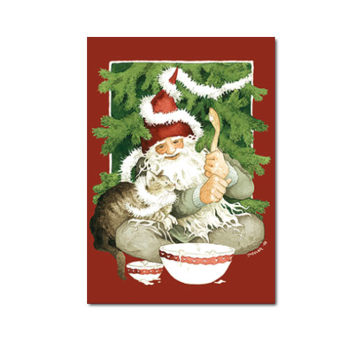 Postkarte Inge Löök "Zwerg bäckt mit Katze"  Löök Postkarte Weihnachten