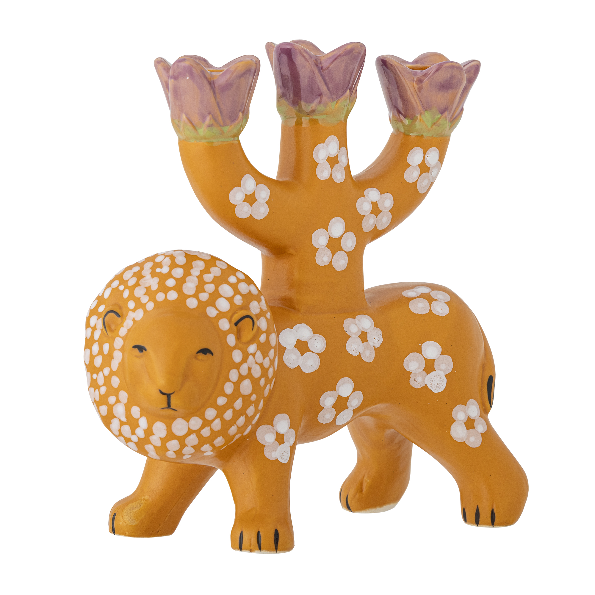 Lazar Kerzenhalter, Orange, Steingut, Löwe, ca. 20 cm