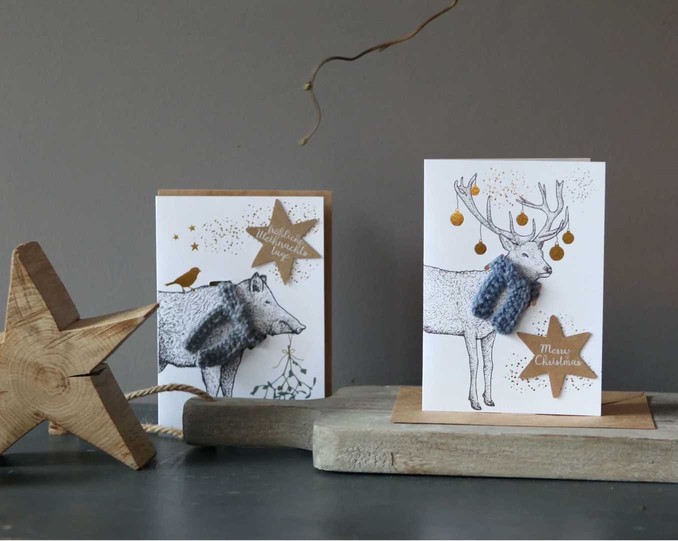 Good old friends Weihnachtskarte Schalkarte Wildschwein