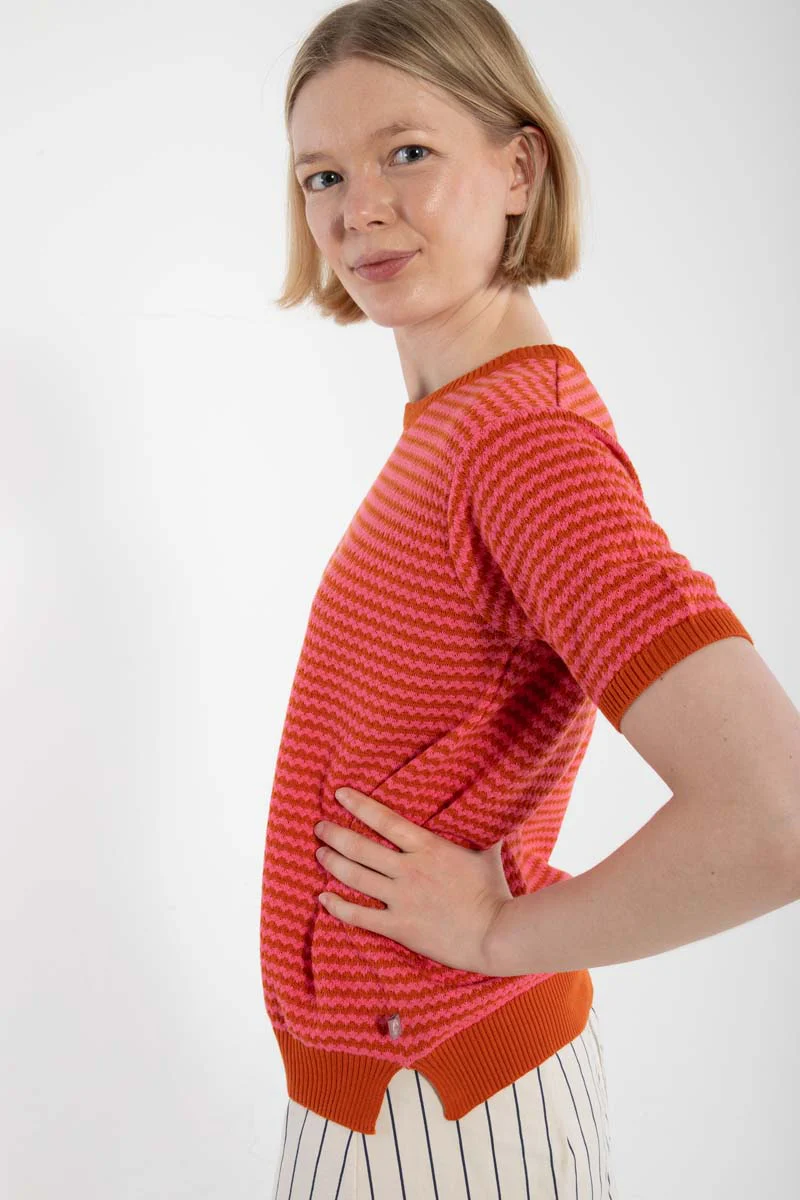 Danefae Danesilver Pearl Knit Sweater Tee Rust/Bright Pink, Strick-T-Shirt