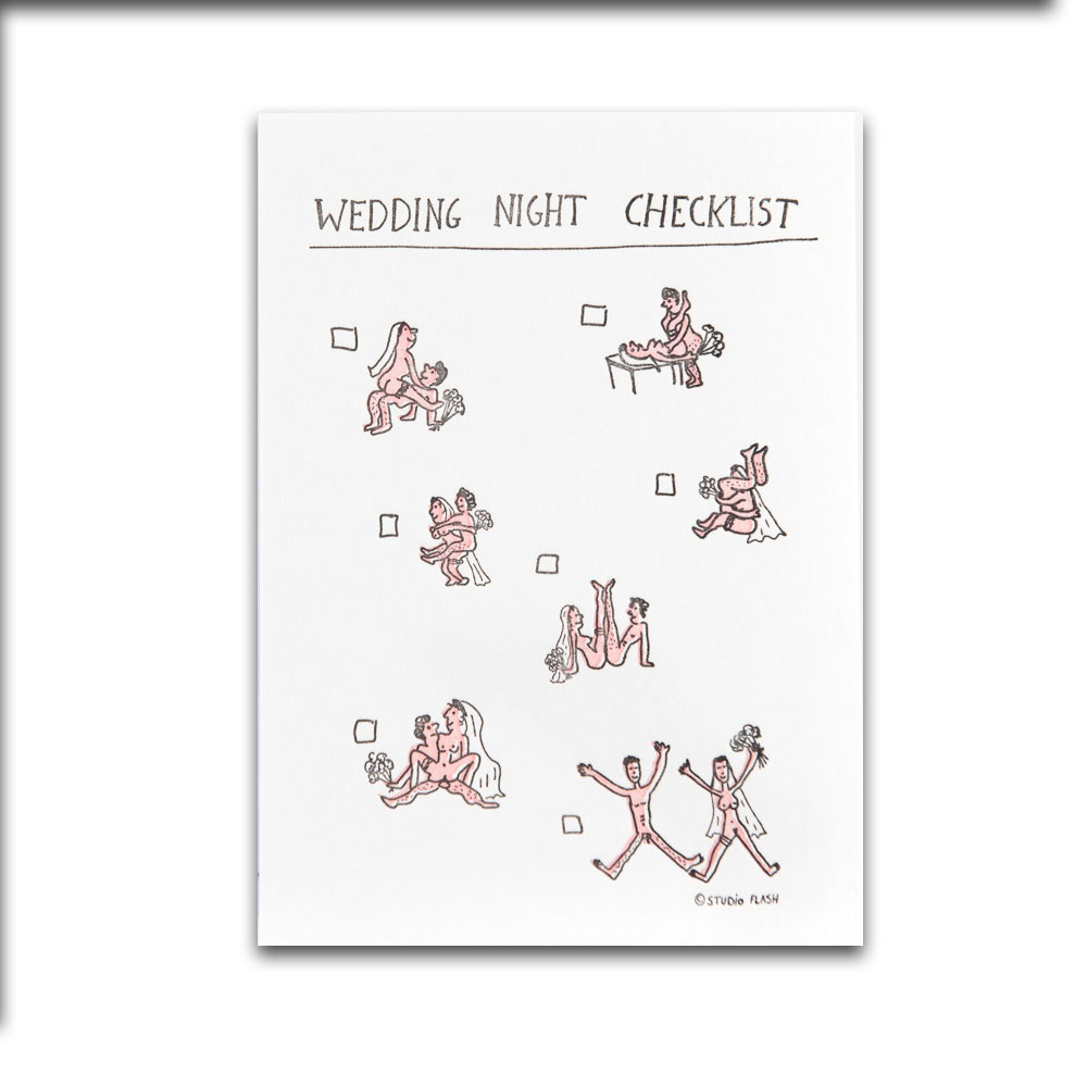 Letterpress Karte " wedding night checklist"mit Umschlag, handgedruckt von Studio Flash