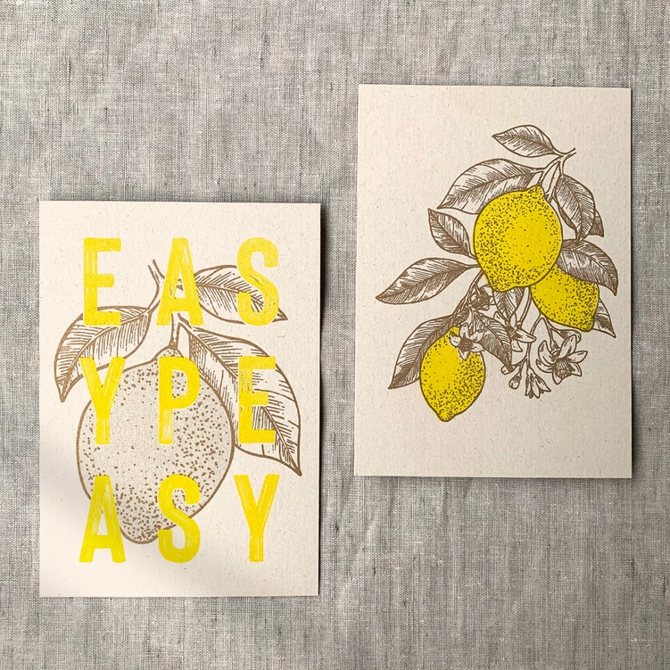 Feingeladen Postkarte TYPO »Zitronen«, RISO handgedruckt  